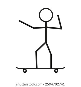 Stickman on skateboard. Skating motion icon. Rolling vector figure. Sport activity symbol. EPS 10.