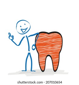 Stickman with with a orange tooth on the white background. Eps 10 vector file.