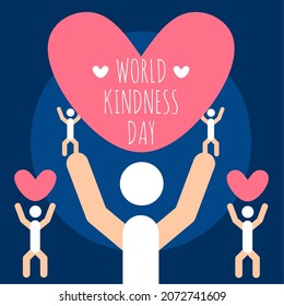 Stickman people cooperate to lift huge love. Vector illustration. World Kindness Day.