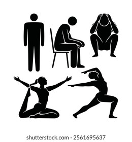 Stickman person posing in various standing postures