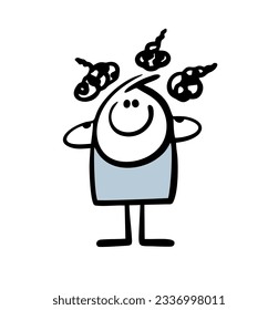 Stickman plugged  ears with  fingers and does not hear curses and stupid advice. Vector illustration cartoon character protected himself from negative. Funny character isolated.