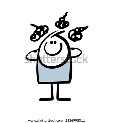 Stickman plugged  ears with  fingers and does not hear curses and stupid advice. Vector illustration cartoon character protected himself from negative. Funny character isolated.