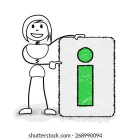Stickman pointing to information board. Concept image for creative business ideas
