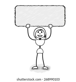 Stickman promoting with blank information board. Concept image for several business ideas 