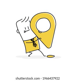 Stickman is putting a location icon. Vector illustration.