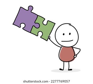 Stickman with puzzles - resolution concept. Vector
