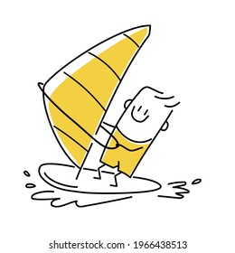 Stickman riding a wave. Wind surfing vector illustration.