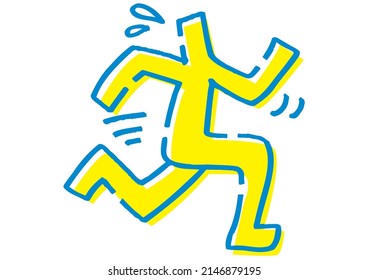 Stickman corriendo apurado. Datos de vector hechos a mano.