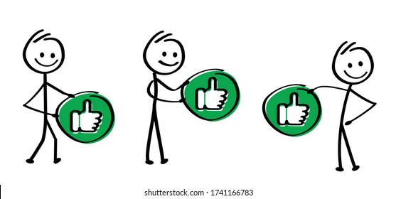 Stickman sign Compliments oke like hand thumb up or thumbs down Funny okay or super good icons Vector okey hands Unlike or dislike day Don't, Dont finger Comic stick figures cartoon man, woman person 