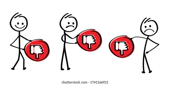 Stickman sign Compliments oke like hand thumb up or thumbs down Funny okay or super good icons Vector okey hands Unlike or dislike day Don't, Dont finger Comic stick figures cartoon man, woman person