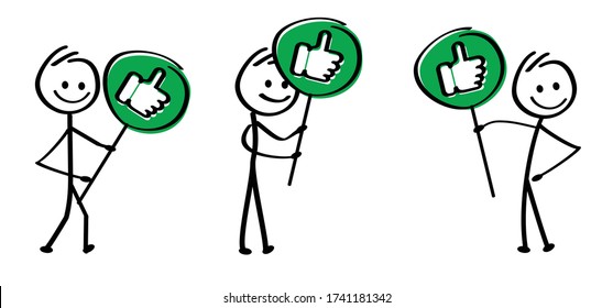 Stickman sign Compliments oke like hand thumb up or thumbs down Funny okay or super good icons Vector okey hands Unlike or dislike day Don't, Dont finger Comic stick figures cartoon man, woman person