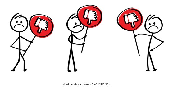 Stickman sign Compliments oke like hand thumb up or thumbs down Funny okay or super good icons Vector okey hands Unlike or dislike day Don't, Dont finger Comic stick figures cartoon man, woman person 