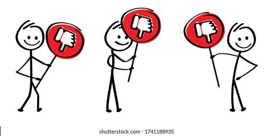 Stickman sign Compliments oke like hand thumb up or thumbs down Funny okay or super good icons Vector okey hands Unlike or dislike day Don't, Dont finger Comic stick figures cartoon man, woman person 