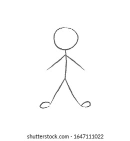 Stickman. Simple kid crayon drawing. Hand drawn. Doodle sketch, Vector graphic illustration
