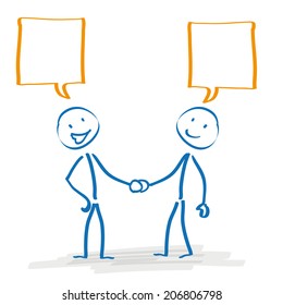 Stickman with speech bubbles on the white background. Eps 10 vector file.