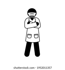 stickman stands, stick figure illustration doctor, medical worker pictogram