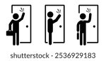 stickman, stick figure man. No sales at the door. No soliciting, faith, creed, or religious sign. Stop, do not knock the door or do not disturb sign. No Salesmen. No sale, shopping or special offer.