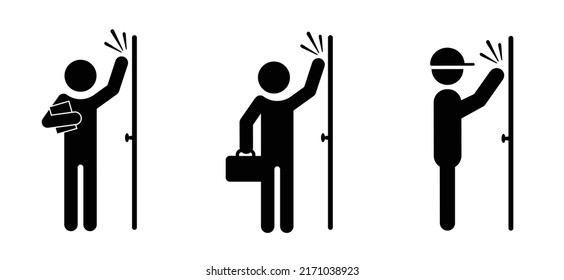 stickman, stick figure man. No sales at the door. No soliciting, faith, creed, or religious sign. Stop, do not knock the door or do not disturb sign. No Salesmen. No sale, shopping or special offer.