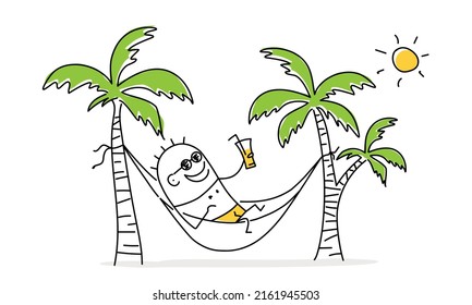 Stickman with sunglasses in a hammock. Doodle style. Vector illustration. svg