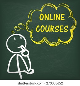 Stickman with thought bubble and text online courses. Eps 10 vector file.