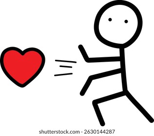 Stickman Throwing Red Heart - Minimalist Love Illustration