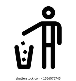 stickman are throwing trash in trash can, no littering sign symbol vector