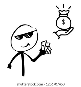 Stickman thug life save money on white background.