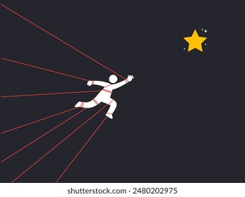 A Stickman is tied with red line while trying to reach the star.