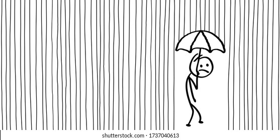 Stickman with umbrella in the rain
Emoji icons Funny comic stick figures man, woman Vector rainy drops sign draw cartoon person Climate, water drop Walking or jumping, splashing in raincoats. swearing