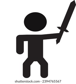 Stickman Vector with Black Sword for War