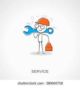 Trabajador de cosquillas. Ilustración vectorial de Doodle. Concepto de servicios. El archivo se guarda en la versión 10 EPS.