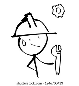 Stickman worker on white background.