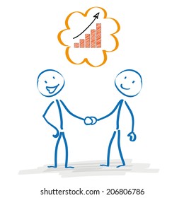 Stickmans with with a chart in the cloud on the white background. Eps 10 vector file.