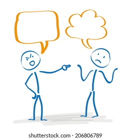 Stickmans with speech bubbles on the white background. Eps 10 vector file.