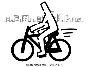 Stickmen cycling in the city