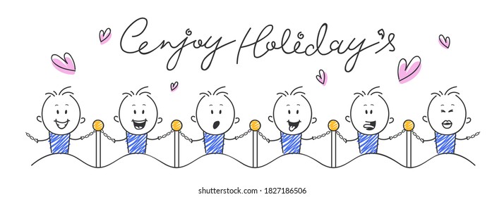 Stickmen enjoying holidays with hand holding