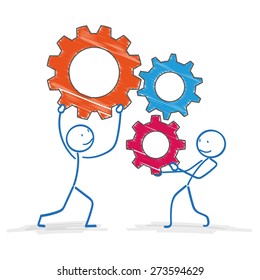 Stickmen with with gears on the white background. Eps 10 vector file.