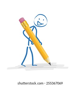 Stickmen with pencil on the white background. Eps 10 vector file.