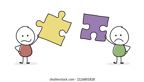 Stickmen with puzzle - teamwork concept. Vector