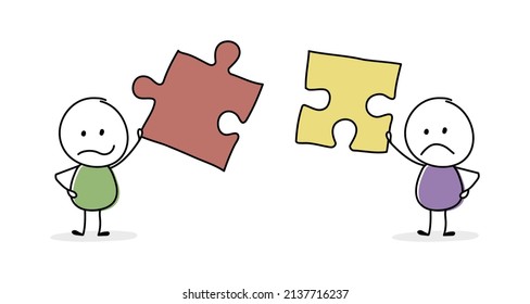 Stickmen with puzzle - teamwork concept. Vector