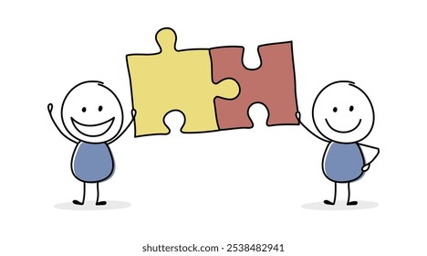 Stickmen with puzzle - teamwork concept. Vector