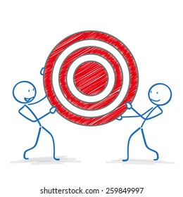 Stickmen with red target on the white background. Eps 10 vector file.