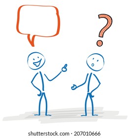 Stickmen with speech bubble and question mark on the white background. Eps 10 vector file.