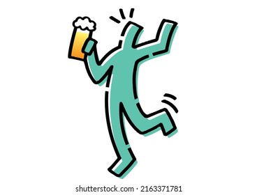 Stickmen toasting with beer. Hand-drawn vector data.