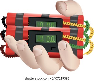 sticks of dynamite on the palm of the hand
