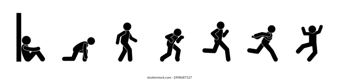 sticks figure man, icon athlete, people walking, running, start and finish illustration