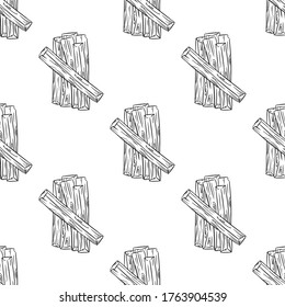 Sticks hand drawn boho seamless pattern. Palo santo herb bundle rustic black outline doodles background