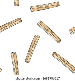 Sticks hand-drawn boho seamless pattern. Palo santo herb bundle background