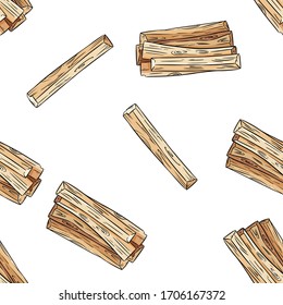 Sticks hand-drawn boho seamless pattern. Palo santo herb bundle background tile