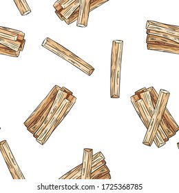 Sticks hand-drawn boho seamless pattern. Palo santo herb bundle background tile